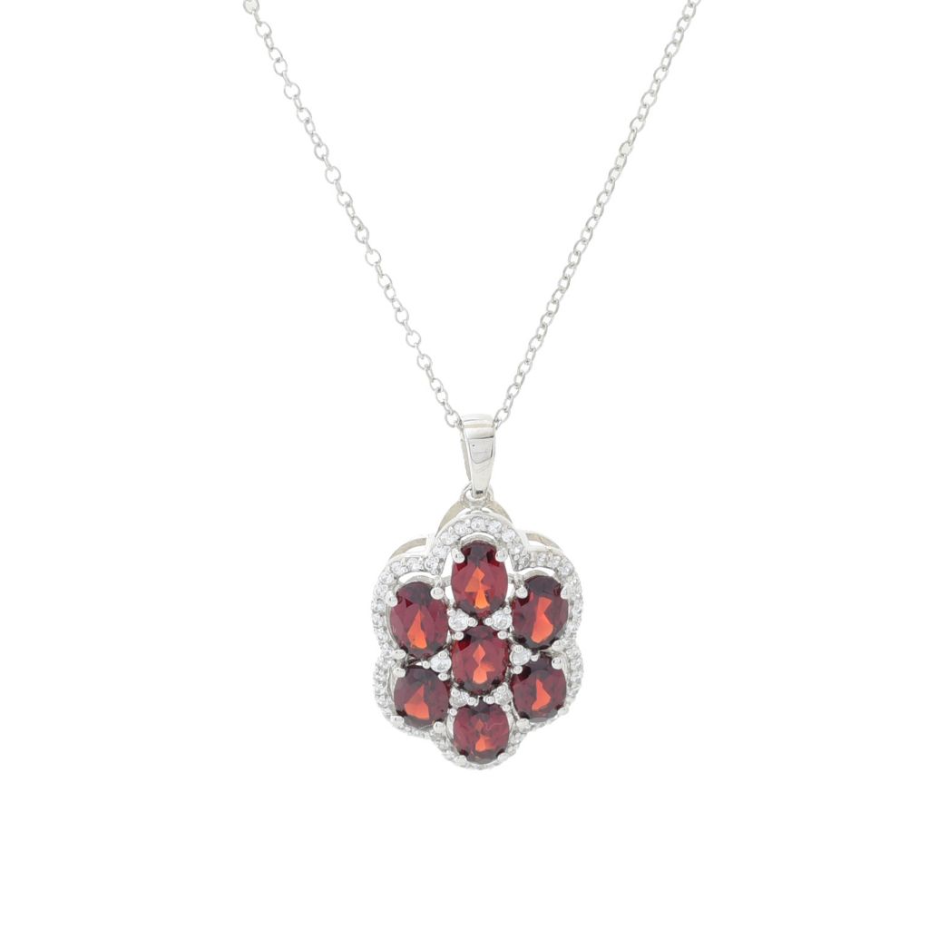 Sterling Silver 4.18ctw Garnet & White Zircon Cluster Pendant with Chain