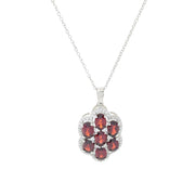 Sterling Silver 4.18ctw Garnet & White Zircon Cluster Pendant with Chain