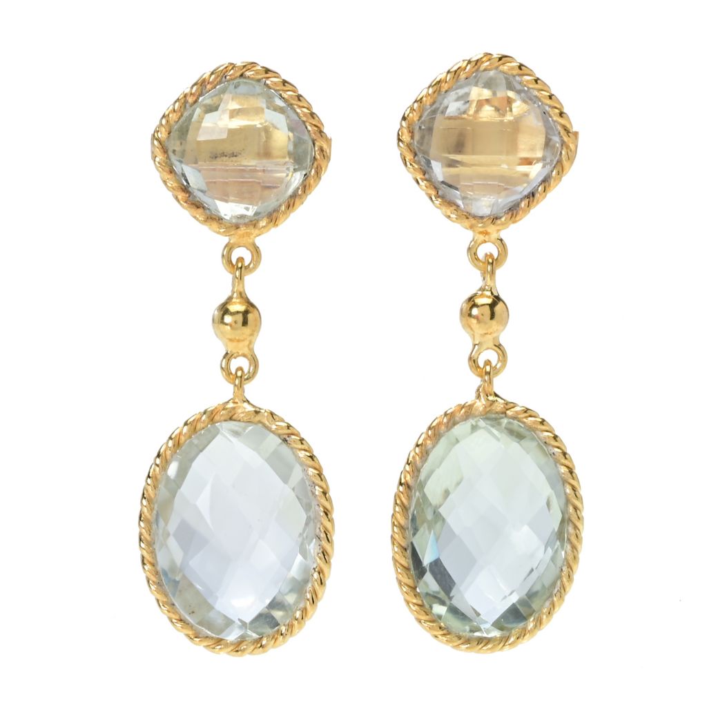 18K Gold Plated 14.42ctw Prasiolite 1.25" Drop Earrings