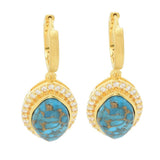 18K Gold Plated 14x9mm Blue Copper Turquoise & Zircon Drop Earrings