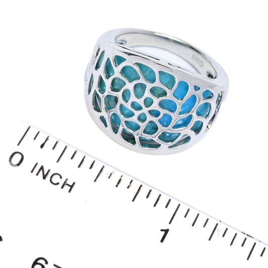 Platinum Plated Blue Mohave Turquoise Inlay Cutout Overlay Ring