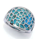 Platinum Plated Blue Mohave Turquoise Inlay Cutout Overlay Ring