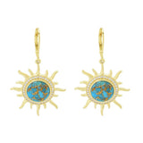 18K Gold Plated 10mm Blue Copper Turquoise & Zircon Sun Drop Earrings