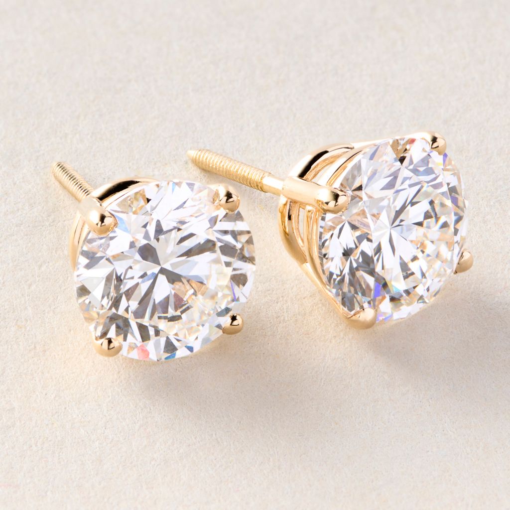 Peace Jewelers 14K Gold Choice of 3, 4 or 5 Carat Lab-Grown Diamond 4-Prong Basket Solitaire Stud Earrings