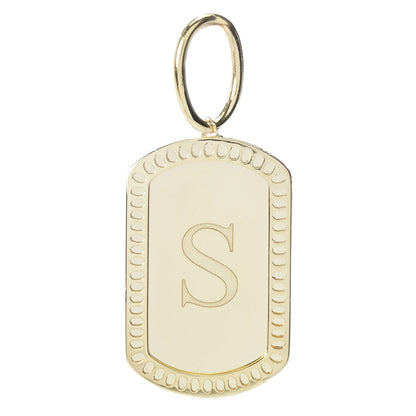14K Italian Gold Dog Tag Initial Pendant