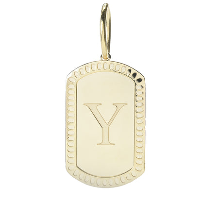 14K Italian Gold Dog Tag Initial Pendant
