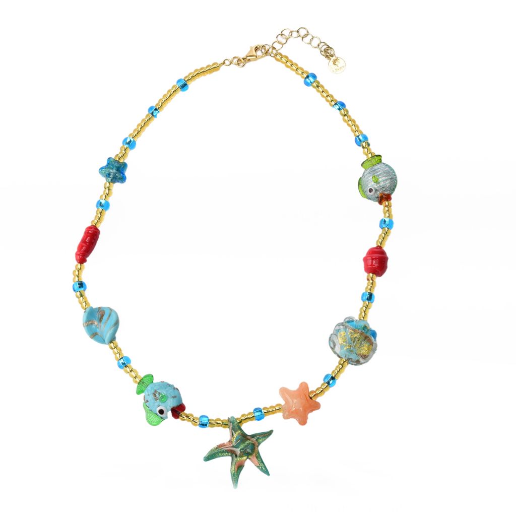 18K Gold Plated Sealife Murano Glass Necklace