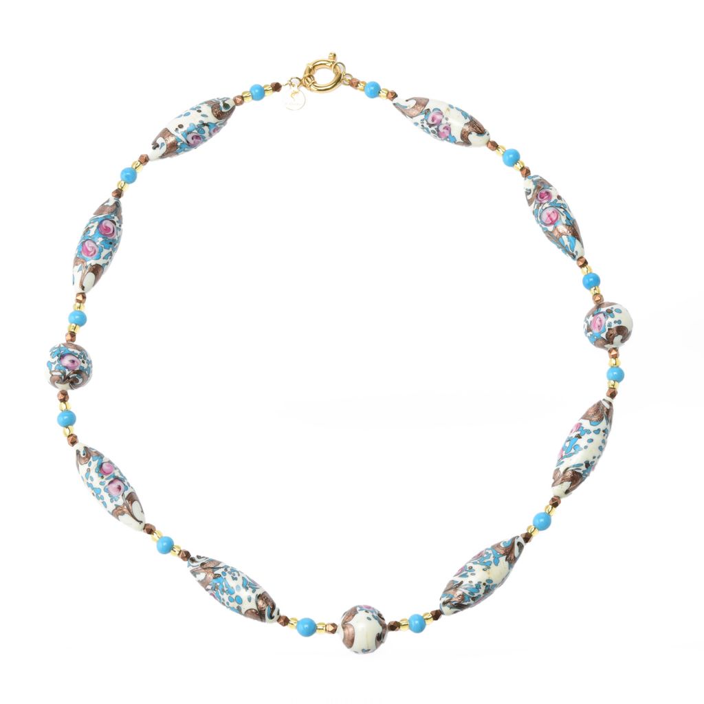 18K Gold Plated Multi Shape Floral Murano Glass 24" Necklace