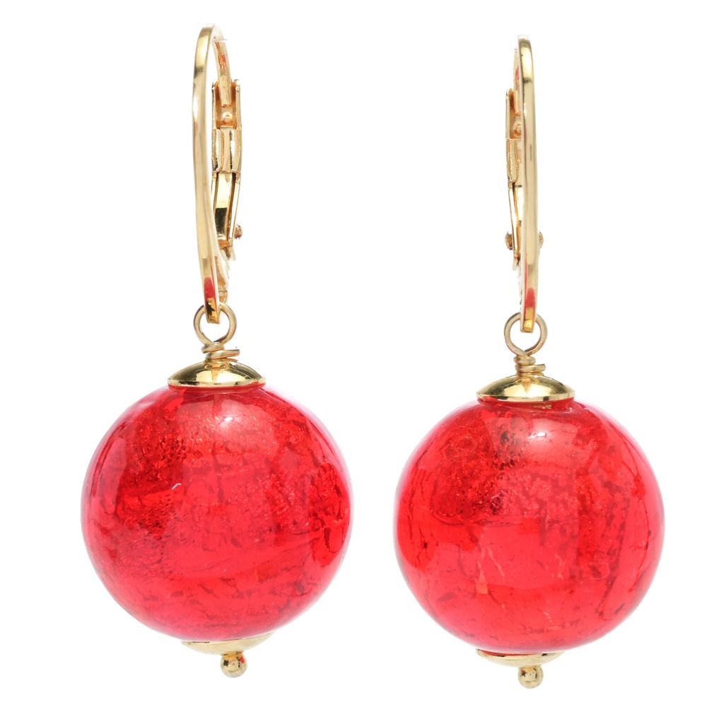 18K Gold Plated Murano Glass Bead Drop Earrings