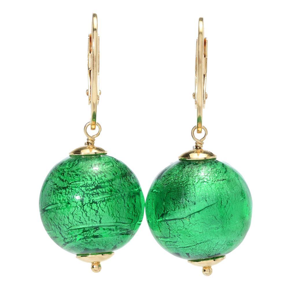 18K Gold Plated Murano Glass Bead Drop Earrings