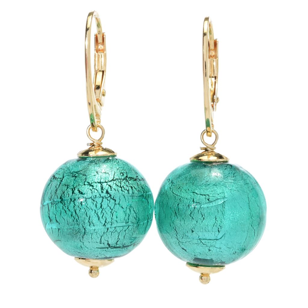 18K Gold Plated Murano Glass Bead Drop Earrings