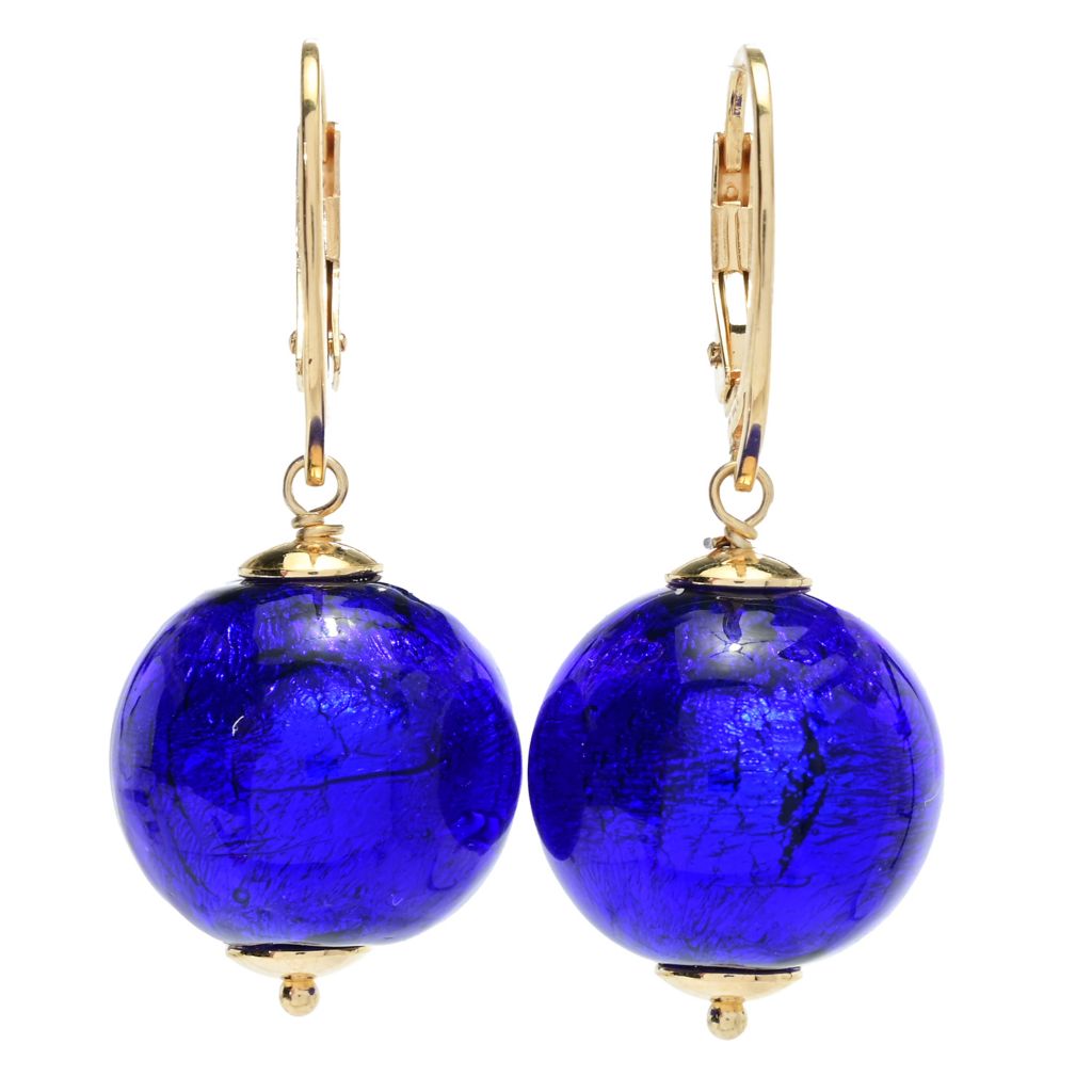 18K Gold Plated Murano Glass Bead Drop Earrings