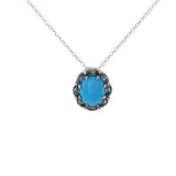 Platinum Plated 10x8mm Sleeping Beauty Turquoise & Montana Sapphire Pendant with Chain