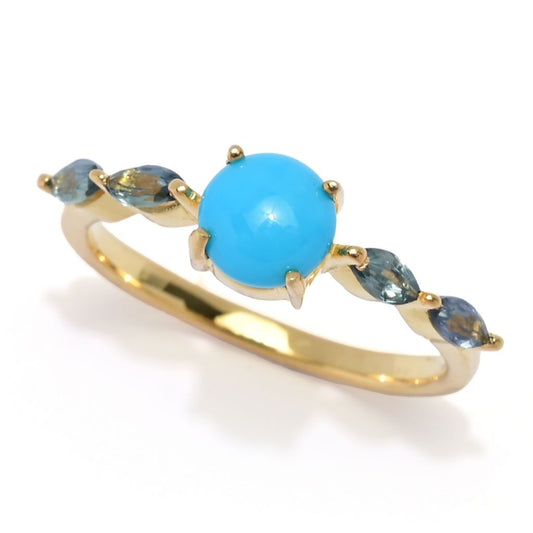 18K Gold Plated Choice of Shape Sleeping Beauty Turquoise & Montana Sapphire Ring