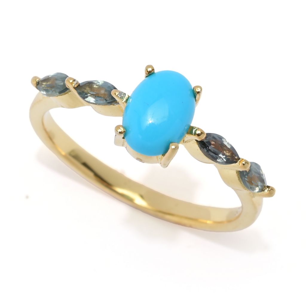 18K Gold Plated Choice of Shape Sleeping Beauty Turquoise & Montana Sapphire Ring