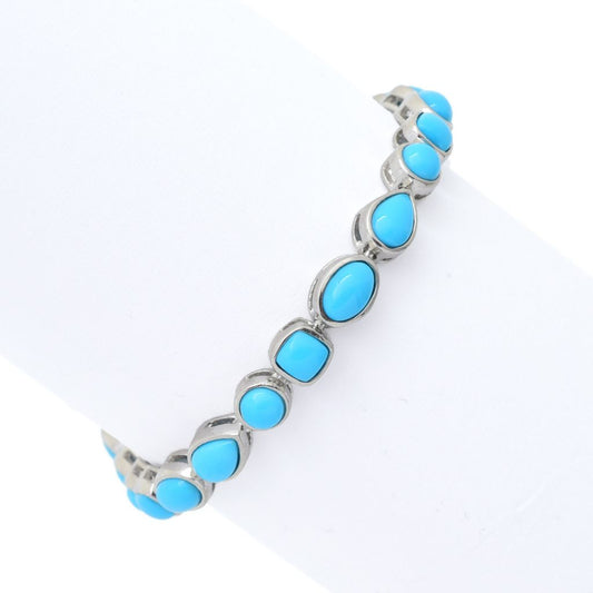 Platinum Plated Multi-Shape Sleeping Beauty Turquoise 7.75" Tennis Bracelet