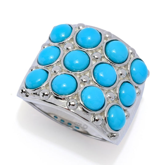 Sterling Silver Sleeping Beauty Turquoise Triple Row Wide Band Ring