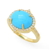 18K Gold Plated 12x10mm Sleeping Beauty Turquoise & Zircon East-West Ring