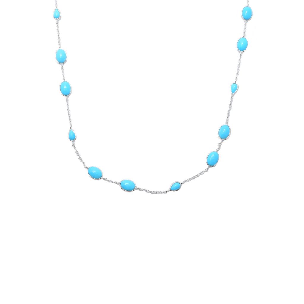 Platinum Plated Oval & Pear Sleeping Beauty Turquoise Station 18" Necklace
