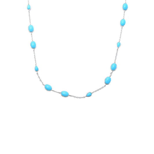 Platinum Plated Oval & Pear Sleeping Beauty Turquoise Station 18" Necklace