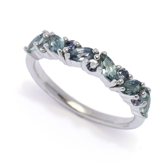 Platinum Plated 1.38ctw Montana Peacock Sapphire Stack Ring