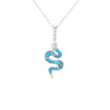 Platinum Plated Blue Mohave Turquoise Inlay Snake Pendant with 18" Chain