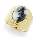 18K Gold Plated 14x10mm White Buffalo Striped Wide Band Ring