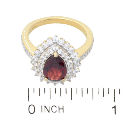 Gem Treasures 18K Vermeil 3.12ctw Mozambique Red Garnet & Zircon Ring