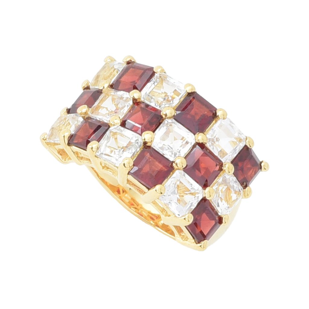 Gem Treasures 18K Vermeil 8.19ctw Garnet & White Topaz Triple Row Ring