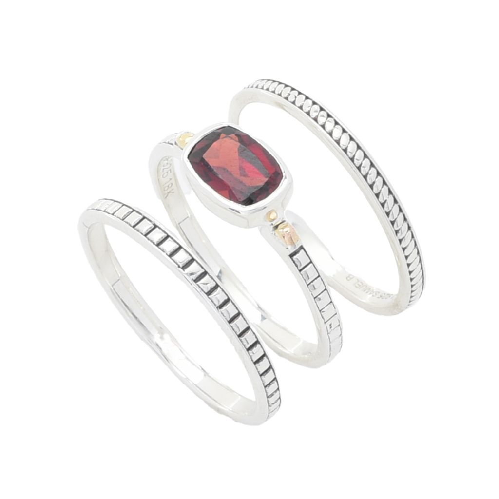 Artisan Silver by Samuel B. Choice of Gemstone Set of 3 Stack Band Rings