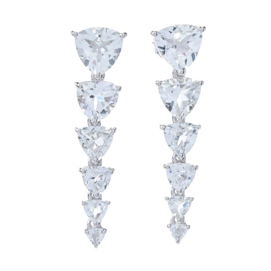 Gem Treasures 11.36ctw Trillion Cut Graduated White Topaz Earrings