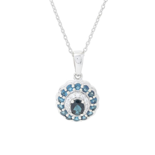 Gem Treasures 1.02ctw Indicolite & Zircon Double Halo Pendant w/ Chain