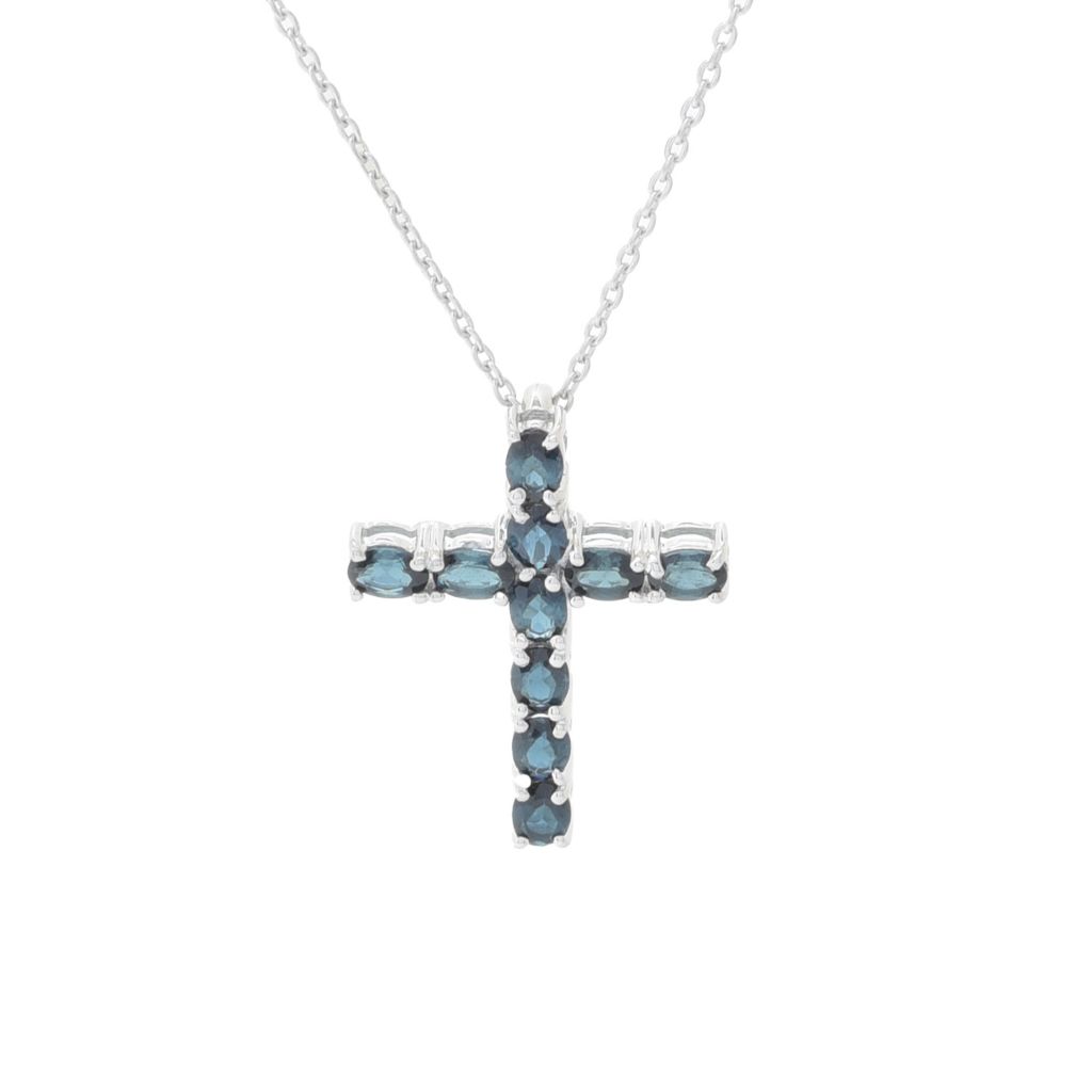 Gem Treasures Sterling Silver 1.70ctw Indicolite Cross Pendant w/ Chain