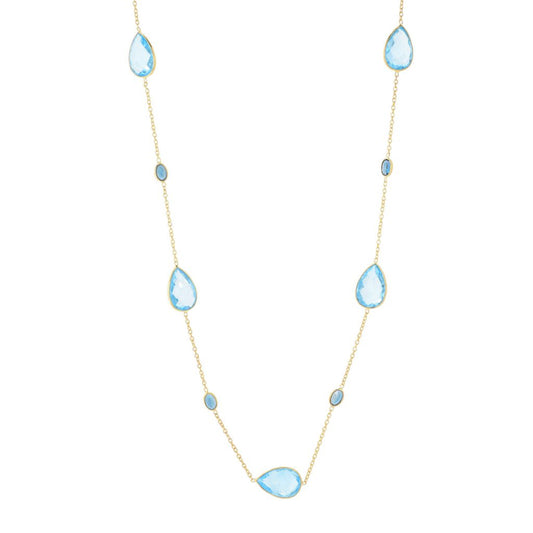 18K Gold Plated 39.10ctw Sky Blue & London Blue Topaz 18" Station Necklace