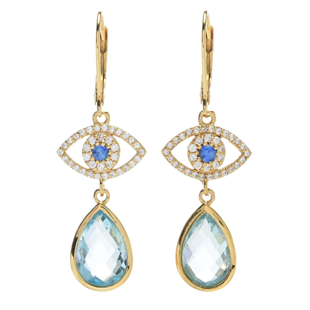 18K Gold Plated 6.98ctw Blue Topaz & Ceylon Sapphire Evil Eye Motif Earrings