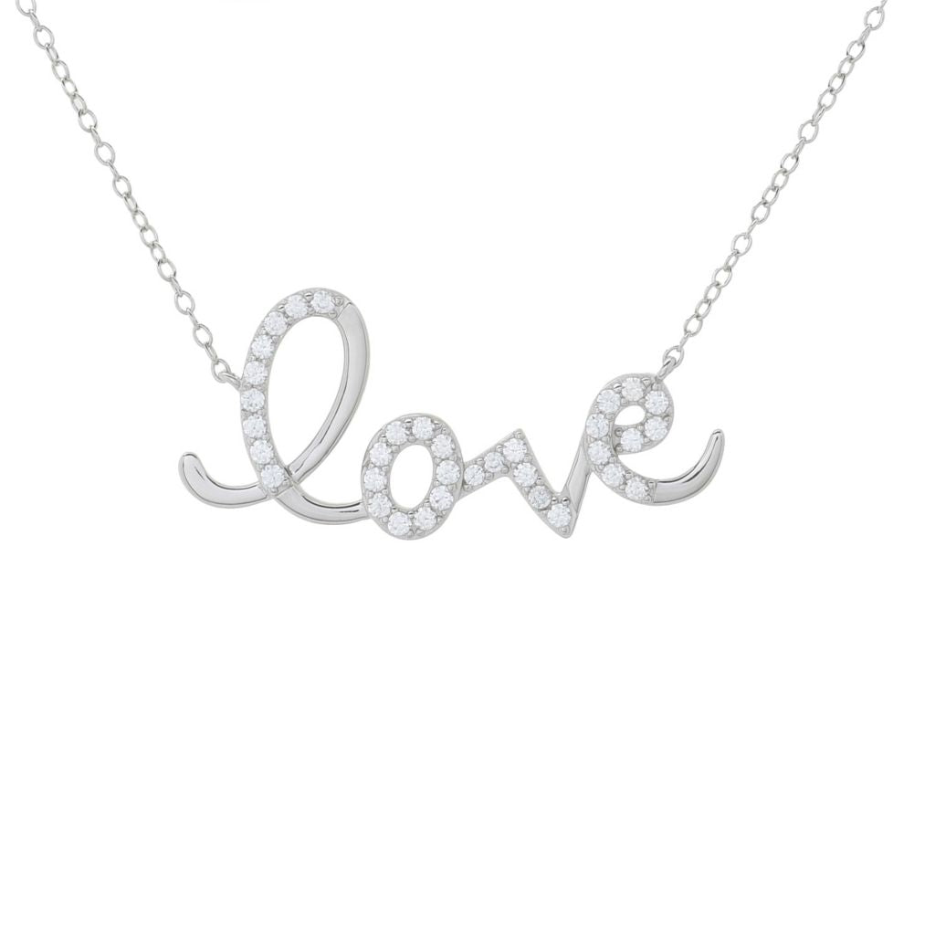 Platinum Plated White Zircon Inspirational Word 18"+2" Necklace