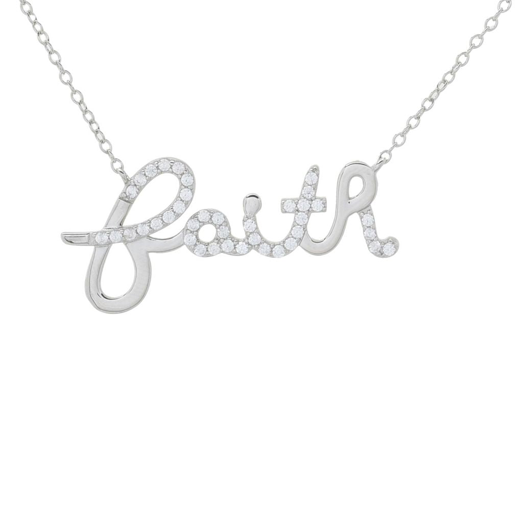 Platinum Plated White Zircon Inspirational Word 18"+2" Necklace