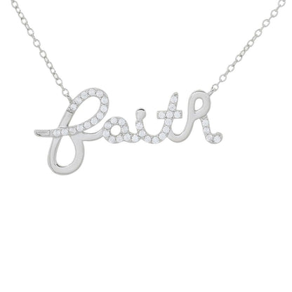 Platinum Plated White Zircon Inspirational Word 18"+2" Necklace