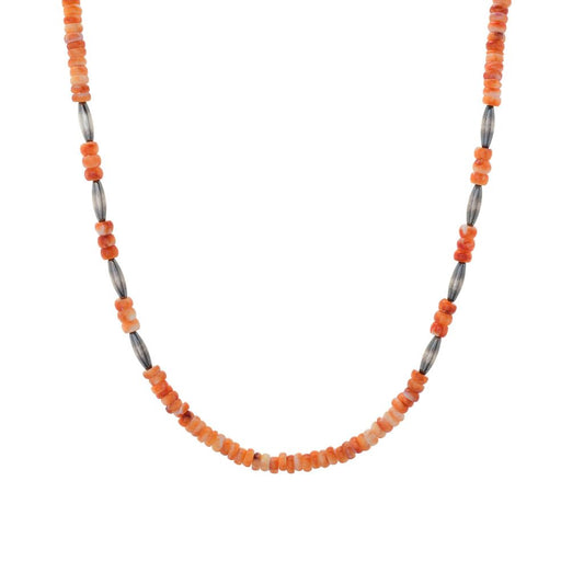 Southwest Elements 4mm Orange Spiny Oyster & Navajo Pearl Necklace