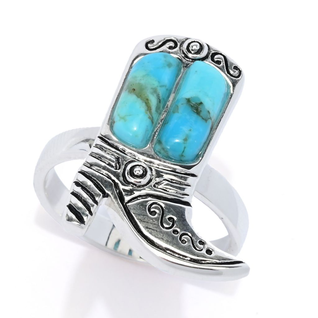 Southwest Elements Sterling Silver Kingman Turquoise Cowboy Boot Ring
