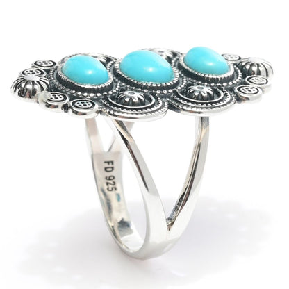 Southwest Elements Sterling Silver Sleeping Beauty Turquoise 3-Stone Ring