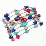 Southwest Elements Sterling Silver Multi-Gemstone 10-Strand Bracelet