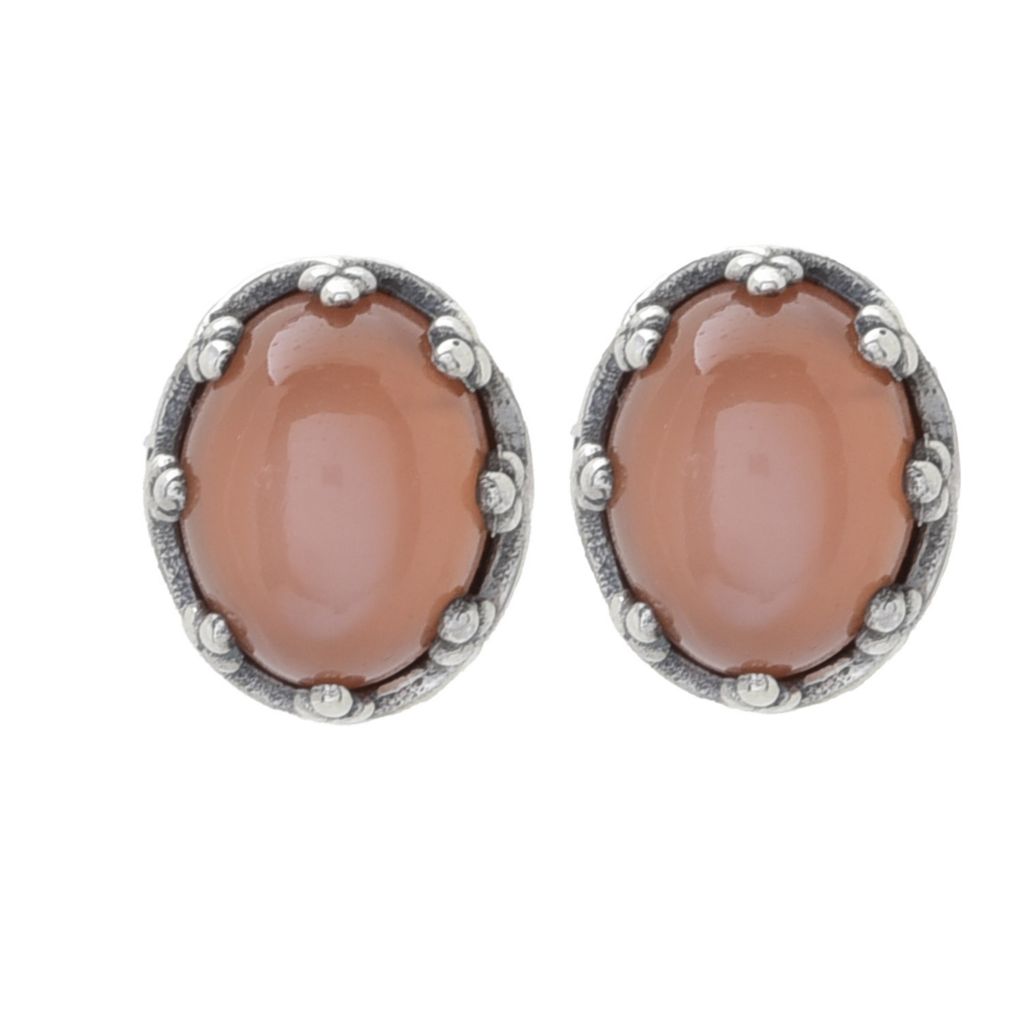 Artisan Silver by Samuel B. 9x7mm Oval Peach Moonstone Stud Earrings