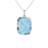 Gem Treasures 22x16mm Larimar & Multi Topaz Halo Pendant w/ Chain