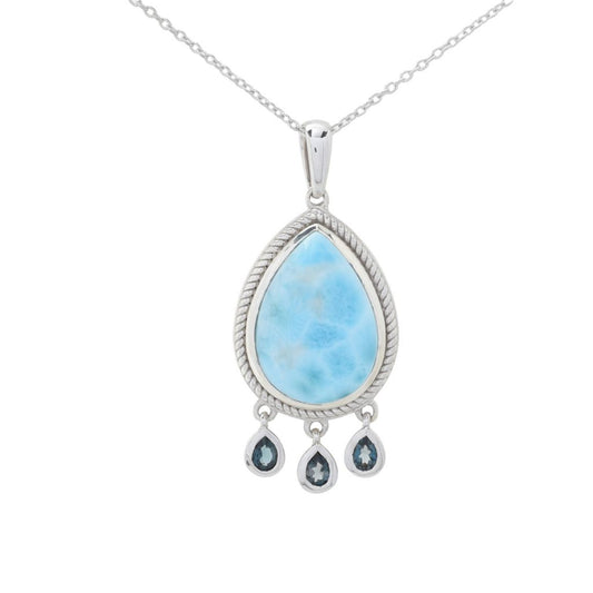 Gem Treasures 18x13mm Larimar & London Blue Topaz Pendant w/ Chain