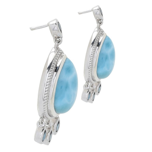 Gem Treasures 16x12mm Larimar & London Blue Topaz Dangle Earrings