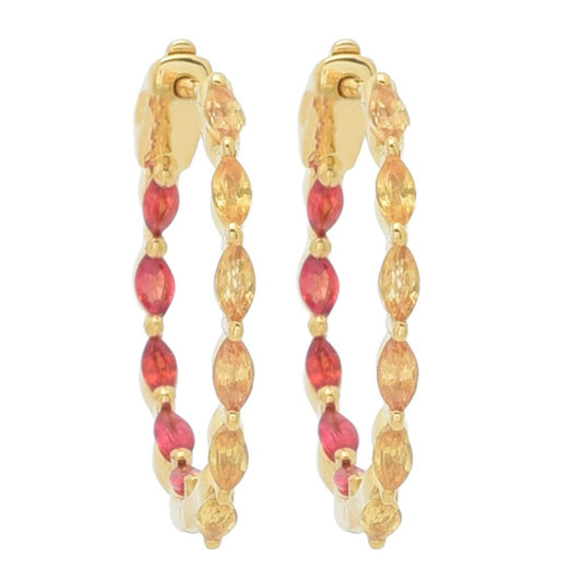 Gem Treasures 18K Vermeil 2.42ctw Scarlet & Golden Sapphire Hoop Earrings