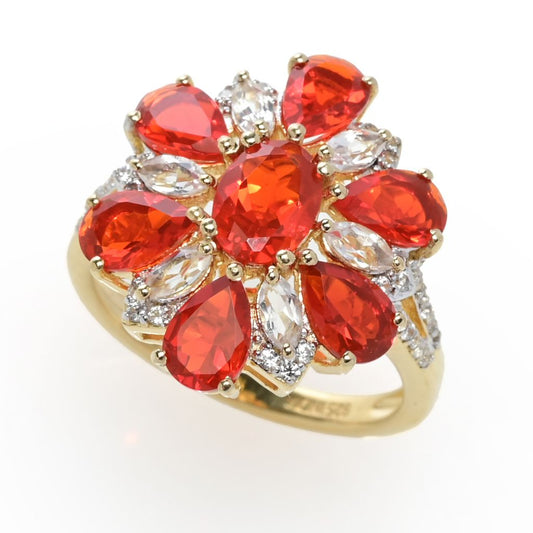 Gem Treasures 2.97ctw Crimson Fire Opal, Topaz & Zircon Ring