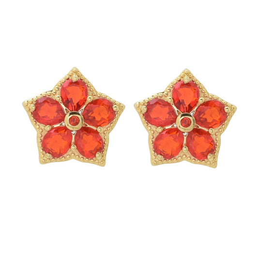 Gem Treasures 2.24ctw Crimson Fire Opal 6-Stone Cluster Stud Earrings