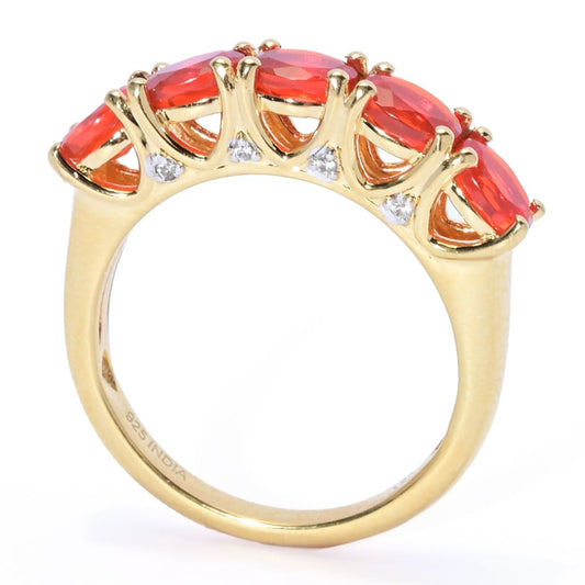 Gem Treasures 1.14ctw Crimson Fire Opal & White Zircon 5-Stone Ring